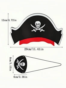 2pcs/12pcs Vintage Pirate Captain Hat & Eye Patch - Skull Pattern Fabric Accessories, Suitable For Cosplay, Halloween Decoration - Multicolor - View 3
