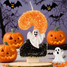 Choose Any Number 0-9 Halloween Candles - Orange/Black Glitter Ombre Soy Wax Candle Set With Ghost Charm, Birthday Cake Topper Party Decor For Spooky Home, Cute Gift For Women Best Friend Home Decor Halloween Decor Room Decor