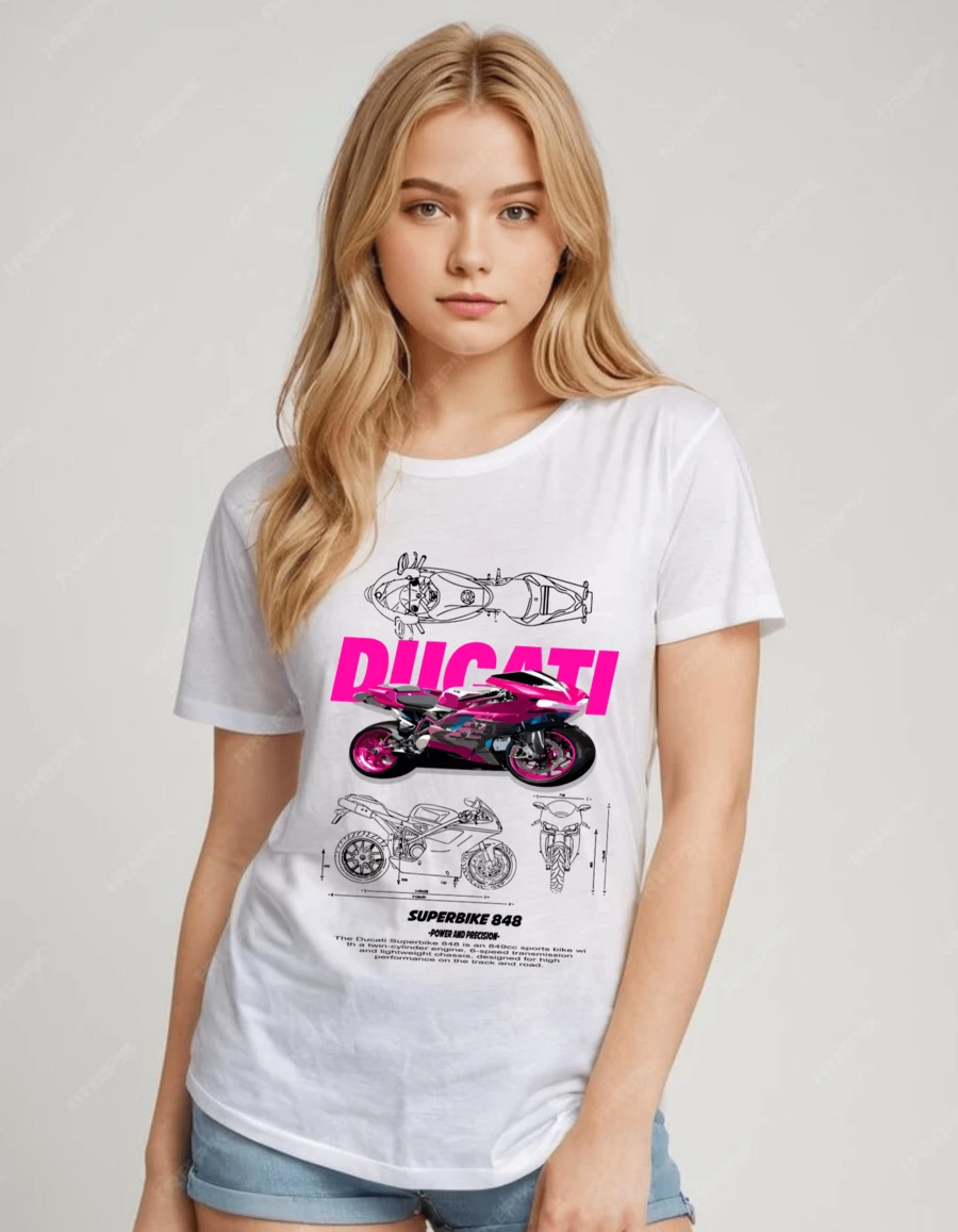 T- Shirt de dama con grafico de ccarros deportivos nuevo, original, chic - Blanco - Ver 1
