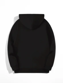 Hombre003 sudadera con capucha para hombres de manga larga con estampados modernos, ideal para las temporadas de otoño e invierno, una sudadera casual y abrigadaGorra sudadera negra con estampa de sonrisa con ojos X y detalles de material interior representados por un fuego en la esquina inferior derecha(Tallas corren pequeñas, pide una talla  grande.) - Negro - Ver 2