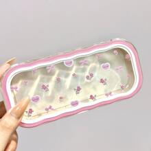 透明全屏花朵高颜值眼镜盒透明便携防压手拿近视眼镜复古眼镜盒时尚眼镜收纳男女-可爱节日礼物 - 粉色 - 查看 16