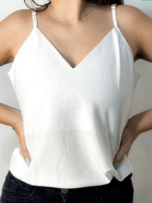 Women's Tank Top With Adjustable Straps, Basic Crepe V1 Collar, Various Colors D-32 - Màu be - Xem 2