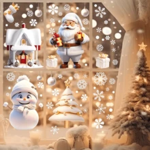 113 piezas Colección de pegatinas navideñas para ventanas - Pegatinas decorativas de vidrio con Papá Noel y temas navideños de colores, adecuadas para celebraciones y decoración del hogar, fáciles de usar, reutilizables, decoración duradera para paredes exteriores, decoraciones navideñas, decoración de habitaciones, decoraciones navideñas para el hogar