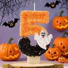 Choose Any Number 0-9 Halloween Candles - Orange/Black Glitter Ombre Soy Wax Candle Set With Ghost Charm, Birthday Cake Topper Party Decor For Spooky Home, Cute Gift For Women Best Friend Home Decor Halloween Decor Room Decor