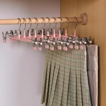 1/5/10 Pcs Non-Slip Coated Pant Rack, Stainless Steel Trouser Hanger, Drying Pant Organizer, Thickened Multi-Function Pant Clips, Wardrobe Storage, White - Regular Size - Pink - View 2