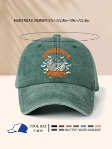 Halloween Series Washed Baseball Cap With SUMMERWEEN Skeleton, Bat, Pumpkin Print, Festive Halloween Carnival Atmosphere - Washed Cap - View 9