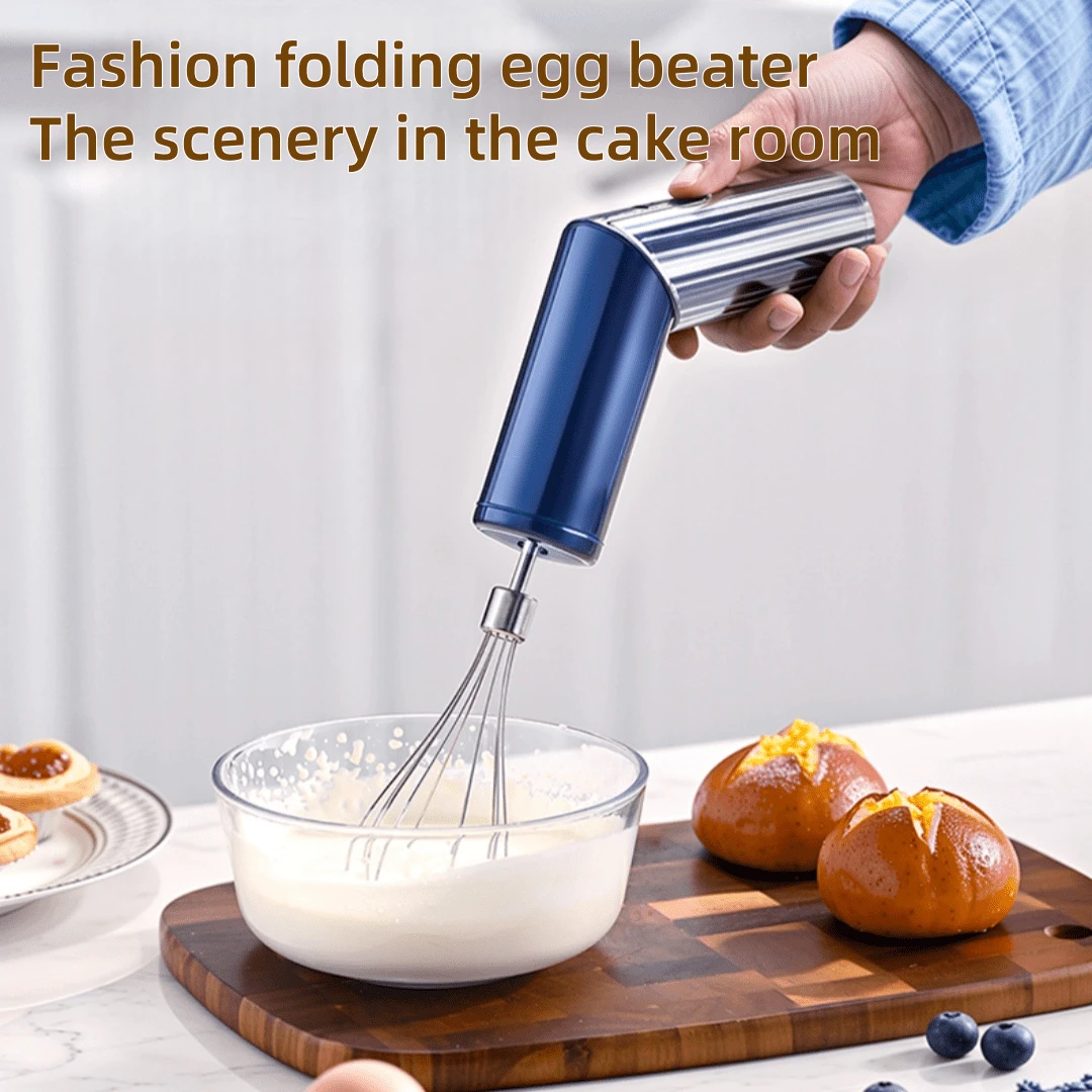 Foldable Cake Mixer With 2 Stainless Steel Beaters, Cordless Egg Whisk, 1200mAh Battery, Suitable For Mixing Eggs, Coffee, Milk And Other Liquids In Various Containers, Convenient Breakfast Supplies, Family Dinner Supplies, Party Supplies