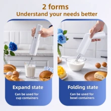 Foldable Cake Mixer With 2 Stainless Steel Beaters, Cordless Egg Whisk, 1200mAh Battery, Suitable For Mixing Eggs, Coffee, Milk And Other Liquids In Various Containers, Convenient Breakfast Supplies, Family Dinner Supplies, Party Supplies