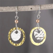 1 Đôi bông tai mặt tròn rỗng phong cách Bohemian cổ điển, quà tặng trang sức dự tiệc thời trang cho nữ - Bạc và Vàng cổ 10 - Xem 2