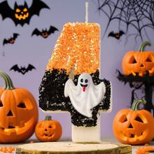 Choose Any Number 0-9 Halloween Candles - Orange/Black Glitter Ombre Soy Wax Candle Set With Ghost Charm, Birthday Cake Topper Party Decor For Spooky Home, Cute Gift For Women Best Friend Home Decor Halloween Decor Room Decor