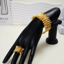 مجموعة سوار وخاتم مطلية بالذهب عيار 24 قيراط من النحاس المجوف بتصميم زهري، مجموعة فخمة على الطراز الشرقي الأوسط، سوار وخاتم بوهيمي عربي دبي الهند نيجيريا، إكسسوارات مجوهرات للعرائس وحفلات الزفاف والمناسبات للنساء والفتيات