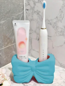 1 buc Suport pentru periuță de dinți cu fundă asimetrică în stil nordic, suport pentru periuță de dinți electrică, suport pentru depozitarea machiajului, organizator pentru periuță de dinți, raft decorativ pentru biroul de acasă, decor estetic pentru cameră, decorare pentru casă, organizare care economisește spațiu, accesorii pentru bucătărie, baie, dormitor