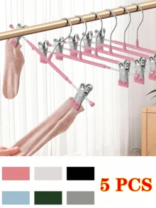 1/5/10 Pcs Non-Slip Coated Pant Rack, Stainless Steel Trouser Hanger, Drying Pant Organizer, Thickened Multi-Function Pant Clips, Wardrobe Storage, White - Regular Size - Pink - View 6