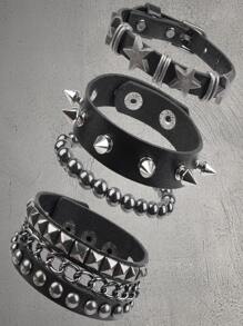 سوار جلد بنكي - سوار معصم جلدي جوثي مزين بمسامير معدنية - إكسسوارات روك بانك من الثمانينات للرجال والنساء (1/3/4 قطع)