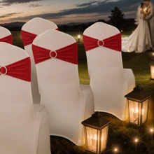 1-100pcs Elastic Chair Back Decorative Covers - Universal Elastic Chair Sashes With Glittery Buckle Sliders, Suitable For Decorating Chair Backs For Birthdays, Weddings, Parties, Events, Hotels - Multicolor - View 5