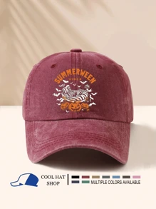 Halloween Series Washed Baseball Cap With SUMMERWEEN Skeleton, Bat, Pumpkin Print, Festive Halloween Carnival Atmosphere - Washed Cap - View 12