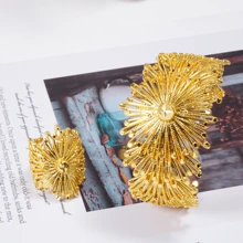 مجموعة سوار وخاتم مطلية بالذهب عيار 24 قيراط من النحاس المجوف بتصميم زهري، مجموعة فخمة على الطراز الشرقي الأوسط، سوار وخاتم بوهيمي عربي دبي الهند نيجيريا، إكسسوارات مجوهرات للعرائس وحفلات الزفاف والمناسبات للنساء والفتيات