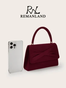 REMANLAND 1个优雅时尚的天鹅绒蝴蝶结手提包，适合女性、大学生、参加派对、舞会、婚礼等场合，是搭配派对礼服的理想之选，也是派对、婚礼、舞会、盛会和宴会的最佳礼物。 - 酒紅色 - 查看 6