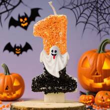 Choose Any Number 0-9 Halloween Candles - Orange/Black Glitter Ombre Soy Wax Candle Set With Ghost Charm, Birthday Cake Topper Party Decor For Spooky Home, Cute Gift For Women Best Friend Home Decor Halloween Decor Room Decor