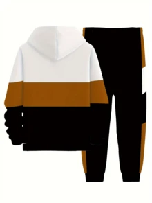 Men's Color-Matched Print Double-Layer Suit: Cap-Wearing Long-Sleeved Sports Shirt And Sports Pants; Casual Sports Wear, Outdoor Wear, Parties, Gatherings, Street Wear, Gifts, Festivals, Cap-Wearing Sports Shirt Sets, Fitness, Basketball, Hooded Sweatshirt, Sports Pants, Suits, Winter, Spring, Autumn - Màu sắc hỗn hợp - Xem 3