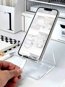 1pc Desktop Phone Holder Storage Shelf Creative Internet Celebrity Acrylic Decoration Transparent Student Tablet Stand (Remove Protective Film)