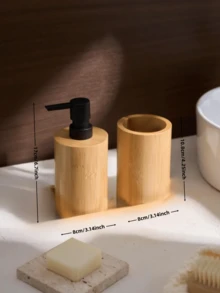 15盎司竹制皂液器和乳液分配瓶浴室配件套装，竹制皂液器瓶可再填充液体泵瓶非常适合厨房、浴室、浴室配件、台面 - 原木顏色 - 查看 4