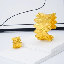 مجموعة سوار وخاتم مطلية بالذهب عيار 24 قيراط من النحاس المجوف بتصميم زهري، مجموعة فخمة على الطراز الشرقي الأوسط، سوار وخاتم بوهيمي عربي دبي الهند نيجيريا، إكسسوارات مجوهرات للعرائس وحفلات الزفاف والمناسبات للنساء والفتيات