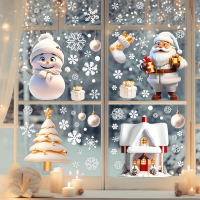 113 pezzi Collezione di adesivi natalizi per finestre - Adesivi decorativi in vetro colorati a tema Babbo Natale e vacanze, adatti per celebrazioni e decorazioni per la casa, facili da usare, riutilizzabili, decorazioni natalizie da parete esterne durevoli, decorazioni per la stanza