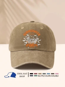 Halloween Series Washed Baseball Cap With SUMMERWEEN Skeleton, Bat, Pumpkin Print, Festive Halloween Carnival Atmosphere - Washed Cap - View 16