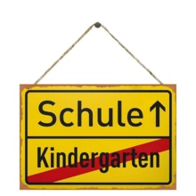 1 Peça Placa Direcional de Estrada Escolar Alemã - Decoração de Parede de Madeira Retrô para Casa e Exterior, Decoração Perfeita de Volta às Aulas ou Ideia de Presente para Pais de Alunos do Primeiro Ano, Decoração de Festa | Placa de Estilo Retrô | Decorações Escolares