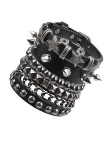 سوار جلد بنكي - سوار معصم جلدي جوثي مزين بمسامير معدنية - إكسسوارات روك بانك من الثمانينات للرجال والنساء (1/3/4 قطع)