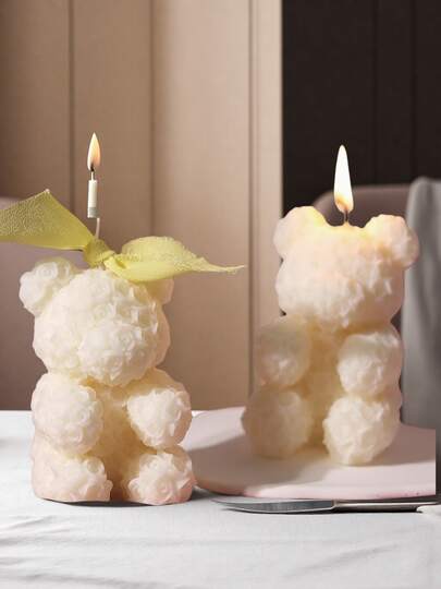 1 vela perfumada em formato de urso com flor de rosa, adequada para presentes de casamento, confissão, aniversário, decoração de casa, festa, decoração de mesa de jantar, presentes, jantar, festivais, presentes de iluminação ambiente, formatura
