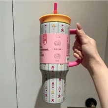 [Christmas Gift]40oz/1185 Ml Straw Insulated Water Bottle Double Wall Stainless Steel Vacuum Insulated Cup For Students Outdoor Travel Sports Water Bottle - 花 冠 - 查看 3