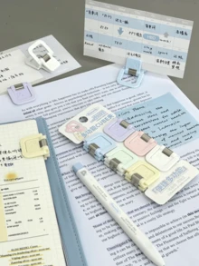 4件套多功能方形夹，迷你便签文件夹，票据夹，长尾夹，试卷夹，文件收纳夹，学校用品，办公用品 - 均碼 - 查看 9
