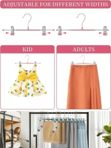 1/5/10 Pcs Non-Slip Coated Pant Rack, Stainless Steel Trouser Hanger, Drying Pant Organizer, Thickened Multi-Function Pant Clips, Wardrobe Storage, White - Regular Size - Pink - View 5
