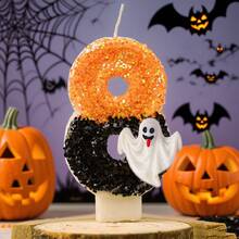 Choose Any Number 0-9 Halloween Candles - Orange/Black Glitter Ombre Soy Wax Candle Set With Ghost Charm, Birthday Cake Topper Party Decor For Spooky Home, Cute Gift For Women Best Friend Home Decor Halloween Decor Room Decor