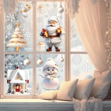113 piezas Colección de pegatinas navideñas para ventanas - Pegatinas decorativas de vidrio con Papá Noel y temas navideños de colores, adecuadas para celebraciones y decoración del hogar, fáciles de usar, reutilizables, decoración duradera para paredes exteriores, decoraciones navideñas, decoración de habitaciones, decoraciones navideñas para el hogar