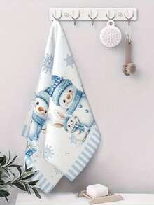 2pcs Christmas Kitchen Towels, Snowflake Snowman & Snow Bunny Design, Modern Cartoon Style, 15.7x23.6inch,Ultra-Soft Polyester Microfiber, Rectangular Bathroom Hand Towels,Farmhouse Tea Towels For Home & Holiday Decor