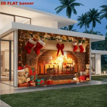 Biểu ngữ phông nền lò sưởi Giáng sinh phẳng 2D, vải bền trang trí trong nhà/ngoài trời thích hợp cho tiệc Giáng sinh, đám cưới, sinh nhật và ngày lễ, trang trí ngày lễ đa chức năng để tạo bầu không khí ấm áp, hoàn chỉnh - Màu xanh lam - Xem 4