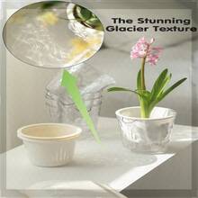 4 Inch Glacier-Textured Self Watering Garden Pots, 4 Pack Clear Plastic Planters, Water Filling Spout, Inner Pot For Indoor Plants (White), African Violets, Herbs, Succulents - 白色 - 查看 6