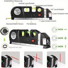 Precision Laser Level With Dual Scale Ruler, Horizontal Ruler Kit, Multipurpose Laser Level Tool, Made Of Polyester Material, Powered By AG13/LR44 Button Battery (Non-Rechargeable), For Accurate On-Site Marking, Suitable For Construction Decoration, Woodworking Installation, Home DIY, Mechanical Equipment Installation, Surveying And Measurement - Multicolor 02 - View 6