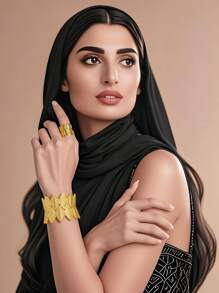 مجموعة سوار وخاتم مطلية بالذهب عيار 24 قيراط من النحاس المجوف بتصميم زهري، مجموعة فخمة على الطراز الشرقي الأوسط، سوار وخاتم بوهيمي عربي دبي الهند نيجيريا، إكسسوارات مجوهرات للعرائس وحفلات الزفاف والمناسبات للنساء والفتيات