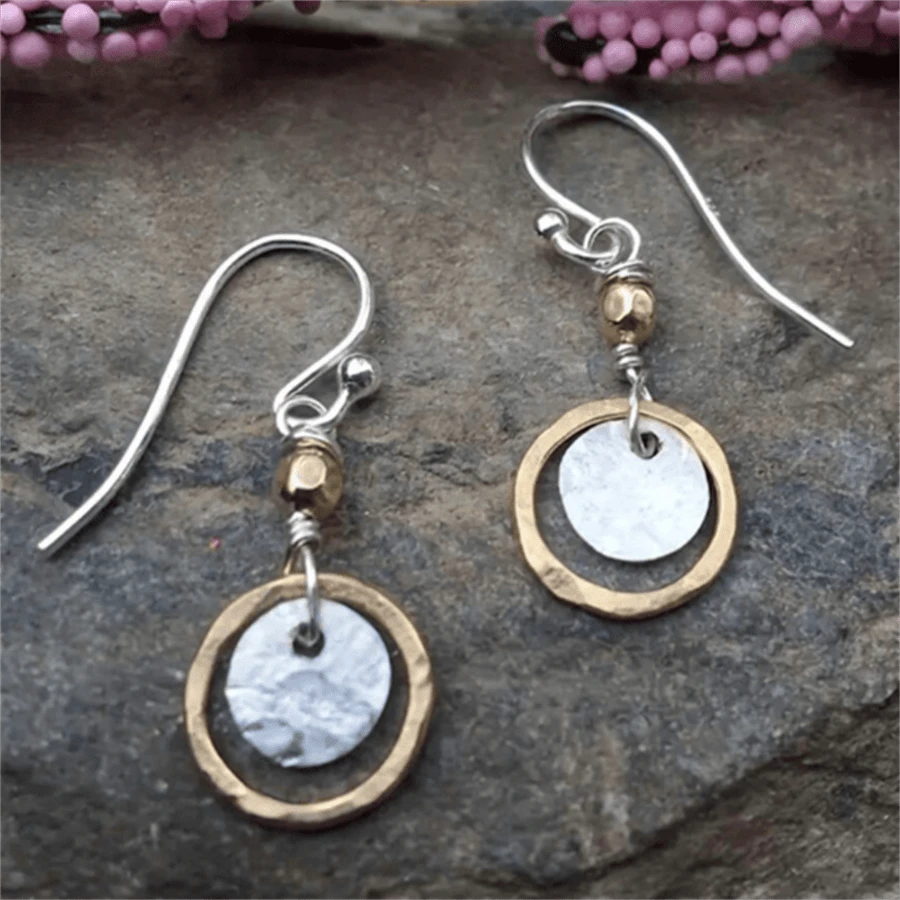 1 Đôi bông tai mặt tròn rỗng phong cách Bohemian cổ điển, quà tặng trang sức dự tiệc thời trang cho nữ - Bạc và Vàng cổ 10 - Xem 1