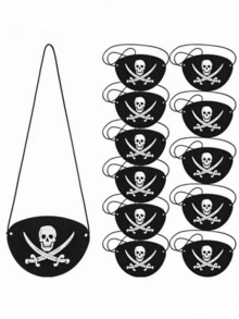 2pcs/12pcs Vintage Pirate Captain Hat & Eye Patch - Skull Pattern Fabric Accessories, Suitable For Cosplay, Halloween Decoration - Multicolor - View 7