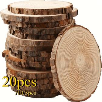 20/5/10 Pieces Of Country Pine DIY Wood Chips -3-5.5 Diameter Disc With Bark, Pre Polished And Polished - Perfect For DIY Projects, Christmas Decorations, Wedding Centers And Holiday Decorations