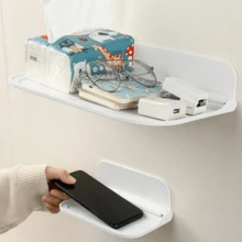 1pc Foldable Wall-Mounted Shelf, For Bathroom, Toilet, Kitchen, Bedside, Dorm Room, No Drilling Phone Storage, Wifi Router Storage Fall Home Decor Room Decor - White - View 2
