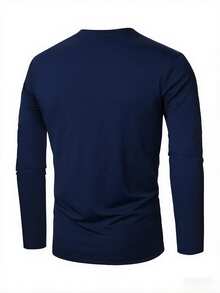 Áo thun nam cổ tròn tay dài màu tương phản mới cho mùa thu, mặc nhà thường ngày - Màu xanh lam - Xem 2