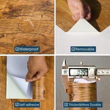 1卷自粘墙纸，复古木纹塔形壁纸，可移除壁纸，客厅卧室墙壁家具装饰，美学墙面装饰 - 彩色 - 查看 6