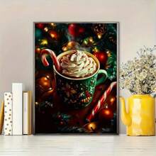 1/3pcs Christmas Themed Gourmet Coffee Canvas Art Oil Painting Nordic Style Wall Decoration, Optional Wooden Frame, Featuring Hot Chocolate, Cinnamon And Pine Cones - Very Suitable For Living Rooms, Bedrooms, Offices, Coffee Bar Decoration, Etc