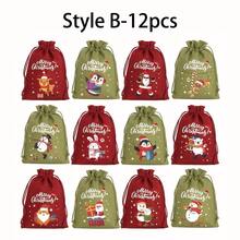 12 pezzi Borse regalo in iuta per Natale con laccio, 10x14cm, decorate con Babbo Natale e folletti, adatte per gioielli, caramelle e piccoli regali, perfette per feste natalizie e decorazioni natalizie, regali di Natale